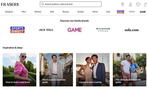 Frasers screengrab showing brands