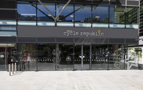 A CGI of Halfords' Cycle Republic store that opens next month at Euston Tower in London