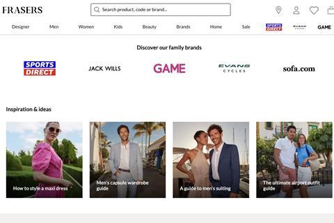 Frasers screengrab showing brands