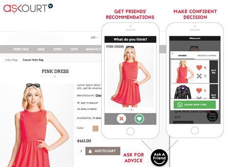 Askourt is a mobile platform that allows shoppers to send instant messages to their friends about prospective purchases directly through a retailer’s website