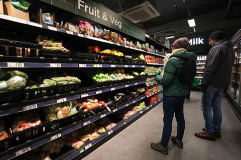 Supermarket fruit and veg aisle