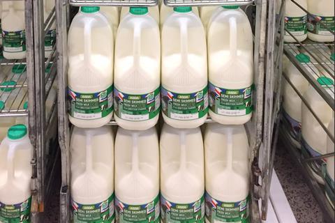 Milk on display in Asda