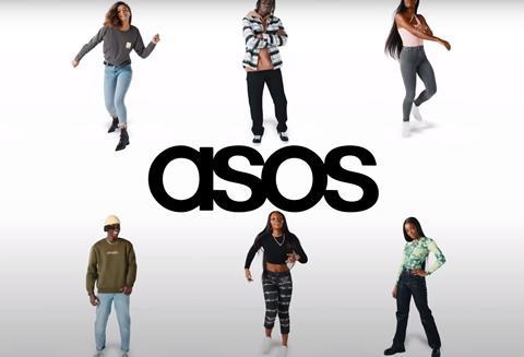 Models wearing Asos clothes dancing around Asos logo