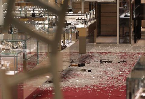 Robbers carried out a “smash-and-grab” raid at the department store yesterday evening