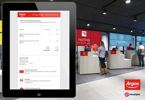 Argos now offers digital receipts in all its stores