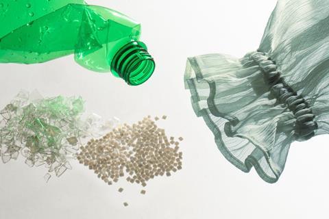 Recycled plastic bottles and polyester