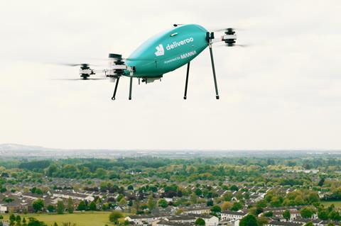 Deliveroo drone in the air