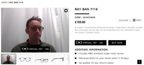 M&S Opticians 'virtual try-on' feature on website