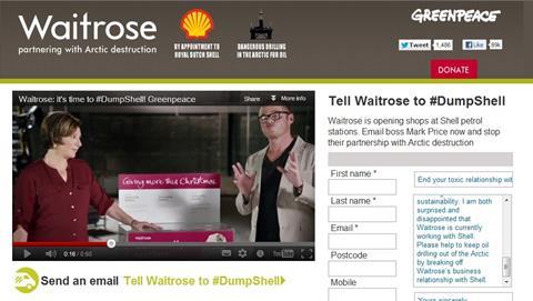 Greenpace has created a spoof website which mimics Waitrose’s site
