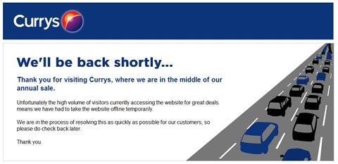Dixons' websites, including Currys, have crashed