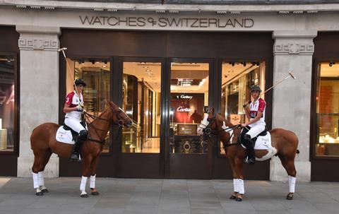 Players from the Piaget Young England Polo Team outside Watches of Switzerland