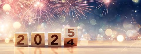 New year fireworks and sign changing from 2024 to 2025