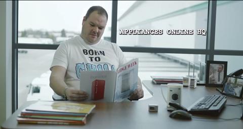 The ad features a fictional head buyer who is obsessed with white goods