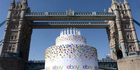Online giant eBay sent a cake down the River Thames to mark its 20th birthday.