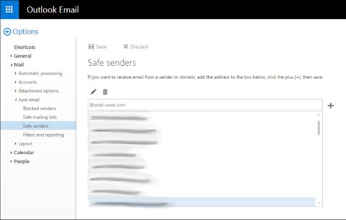 Outlook.com: Add to safe senders