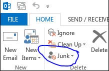 Outlook: Home - Junk mail settings