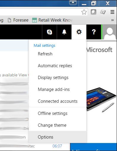 Outlook.com: Options
